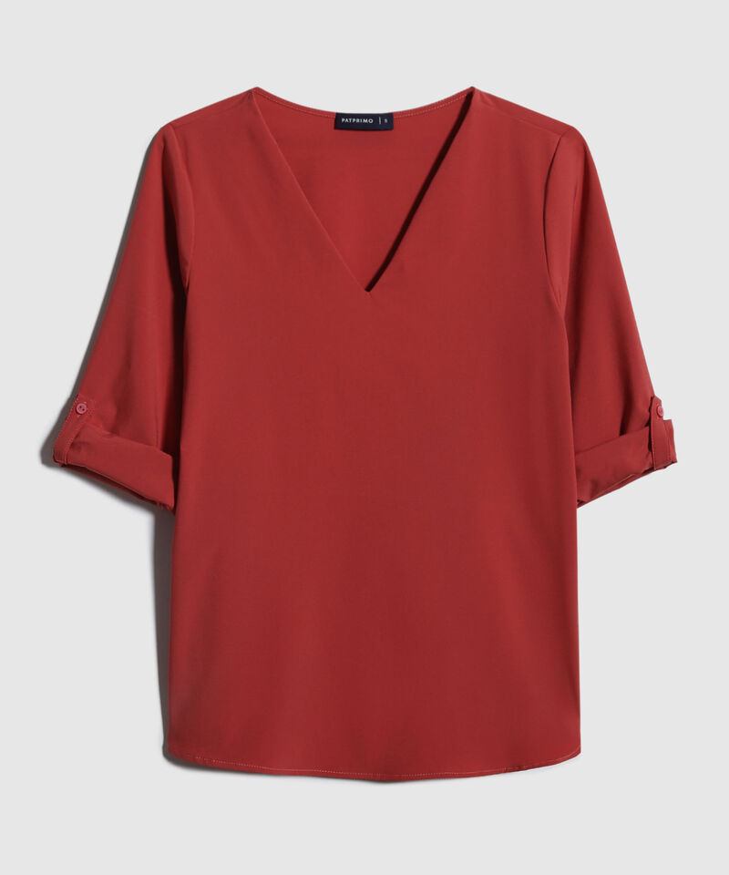 Blusa Manga Tres Cuartos Unicolor Escote En V