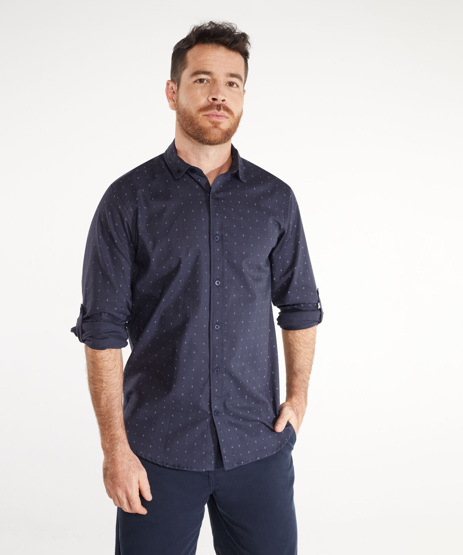 Camisa Manga Larga Estampada Cuello Camisero