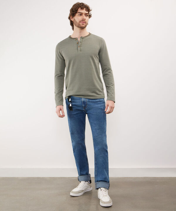 Camiseta Unicolor Manga Larga, Cuello Henley Con Botonadura, Jardin Grunge Linea Moda image number null