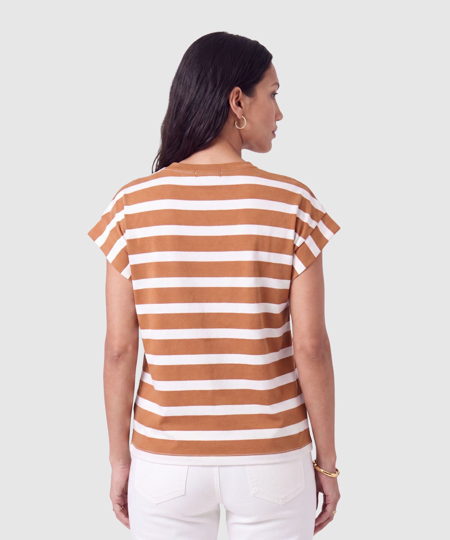 Camiseta A Rayas Con Manga Dobladillo Para Mujer