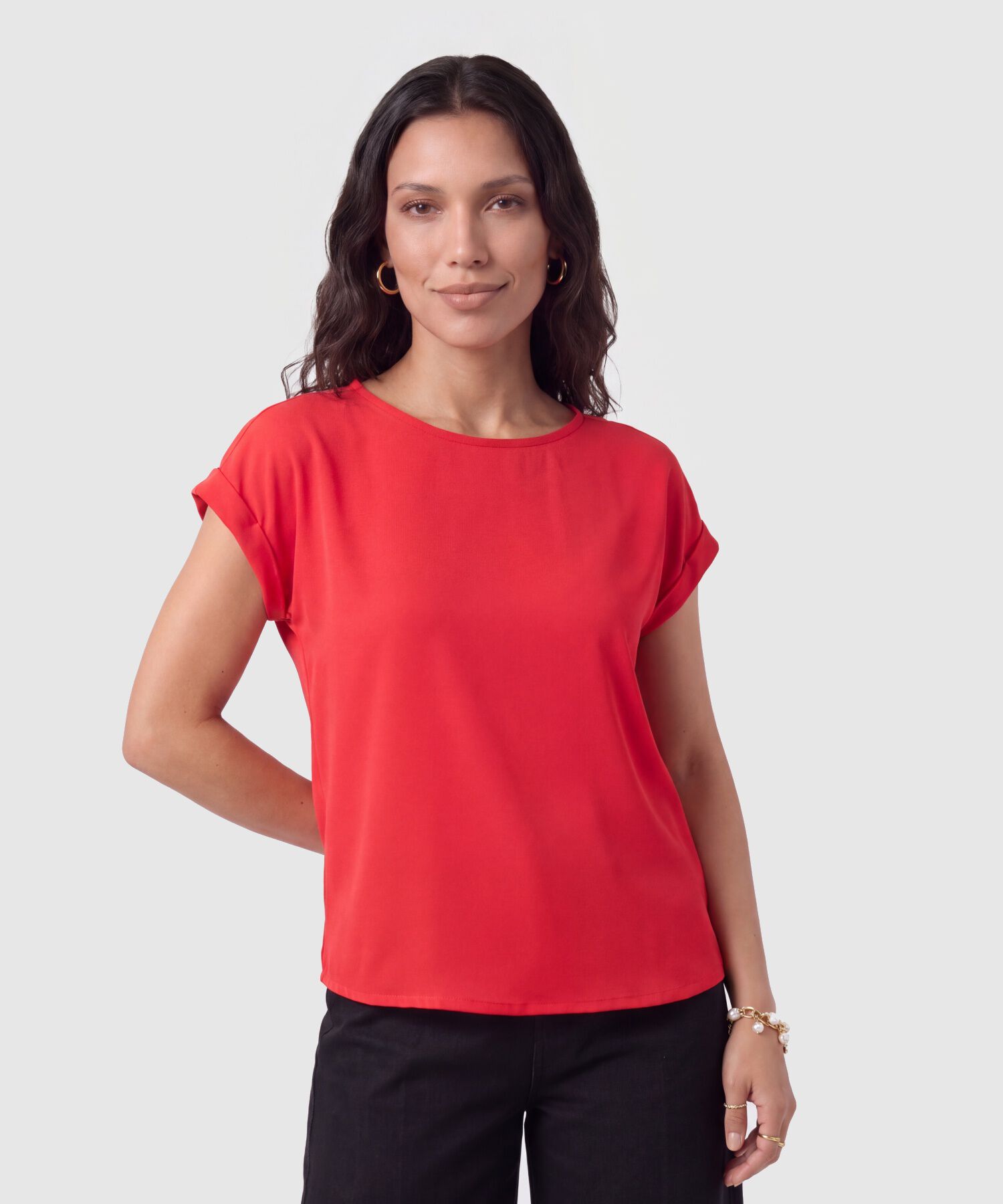 Camiseta Manga Corta Con Dobladillo Mujer