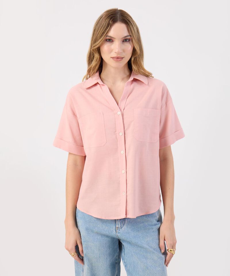 Camisa Rosa Casual Manga Corta Bolsillos