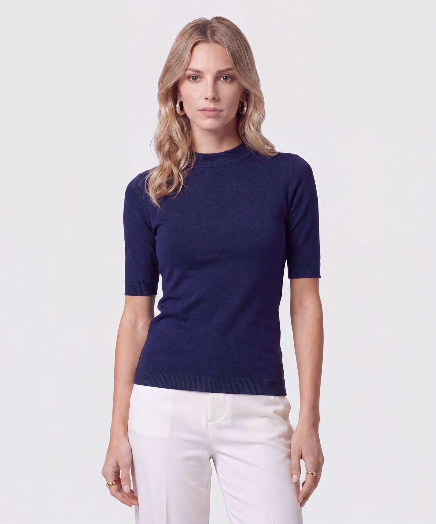 Camiseta De Punto Cuello Redondo Mujer