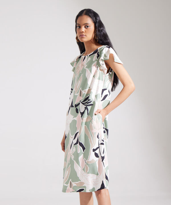 Vestido Estampado Manga Corta Con Bolsillo Laterales