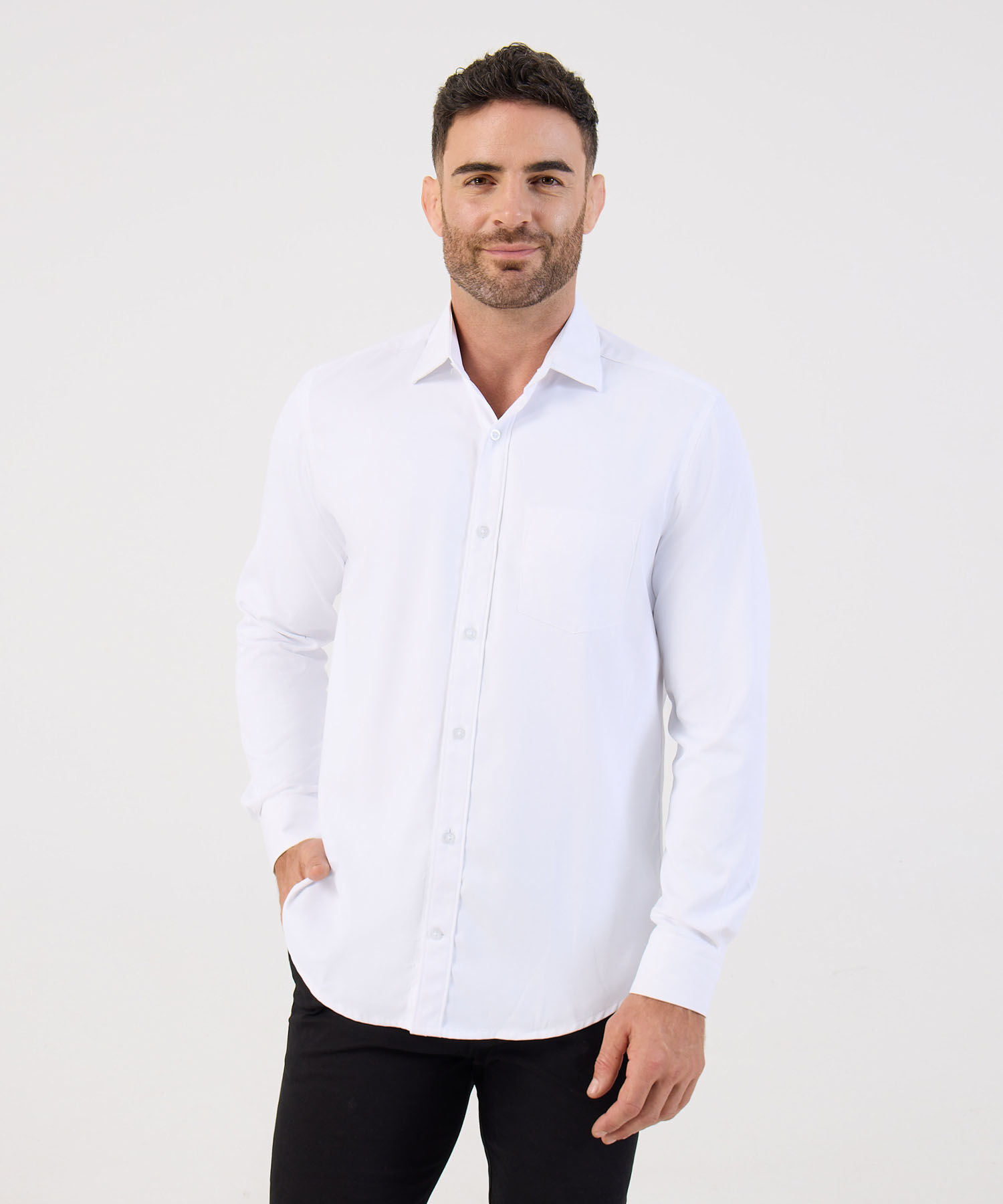 Camisa Formal De Manga Larga Con Bolsillo Para Hombre