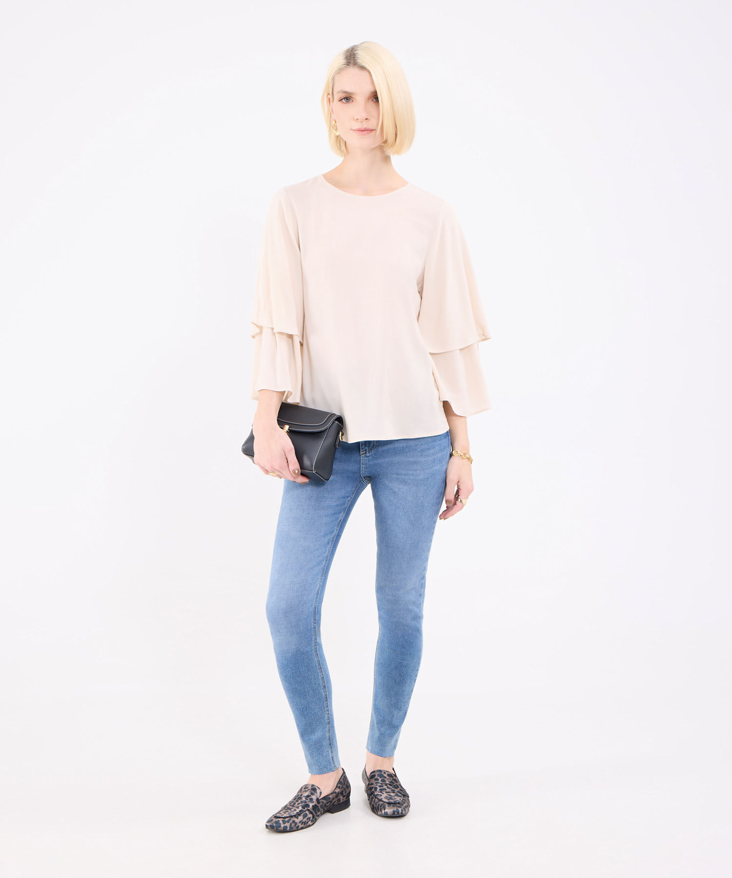 Blusa Manga 3/4 Con Capas Para Mujer