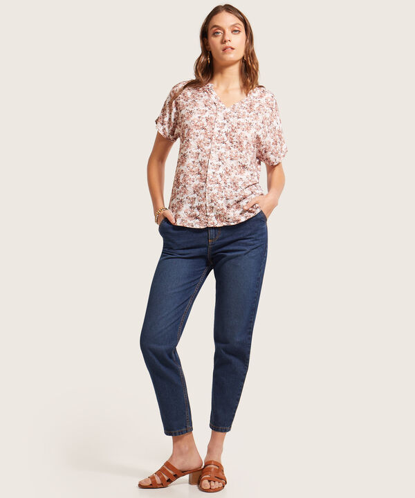 Blusa Estampada Manga Corta Con Guardapolvo