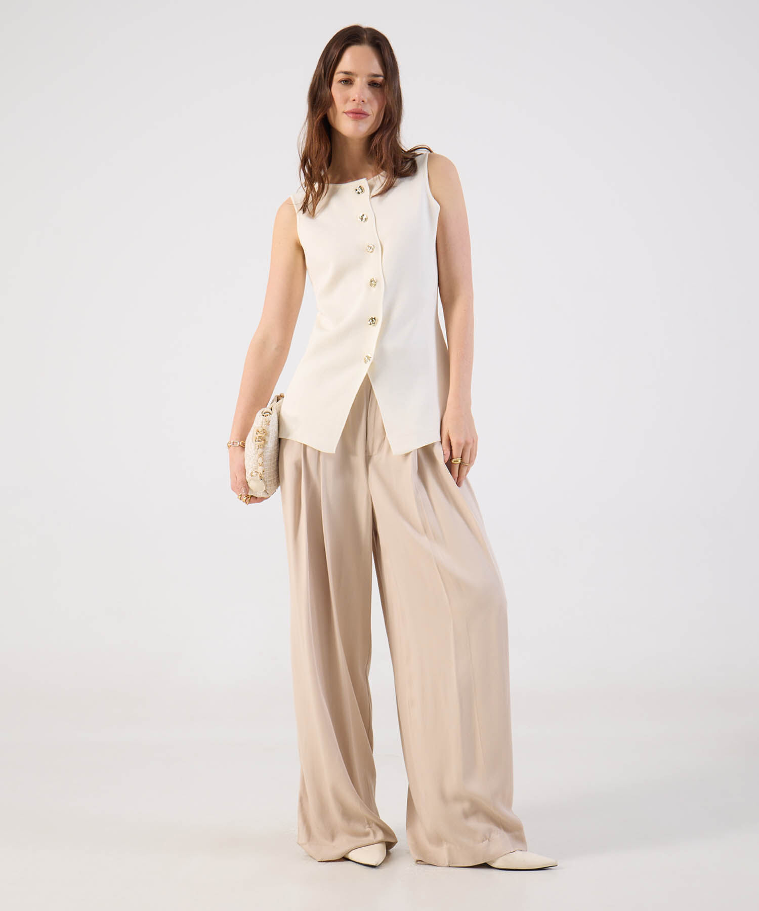 Chaleco Mujer Tejido Sin Mangas Botones Dorados