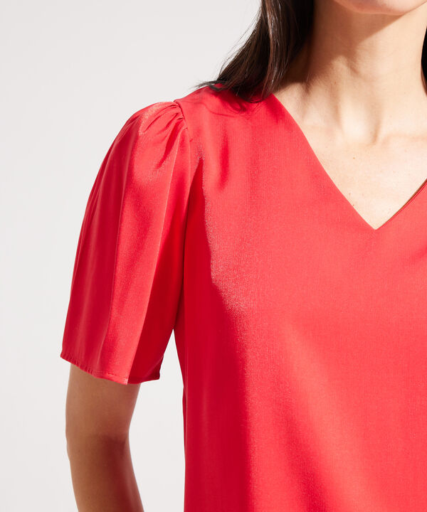 Blusa Escote En V Manga Corta Unicolor image number null