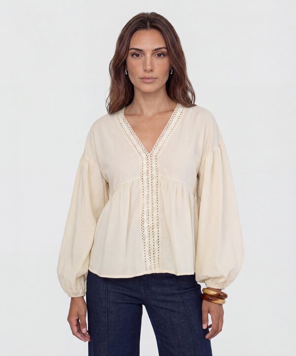 Blusa de Manga Larga con Encaje para Mujer image number null