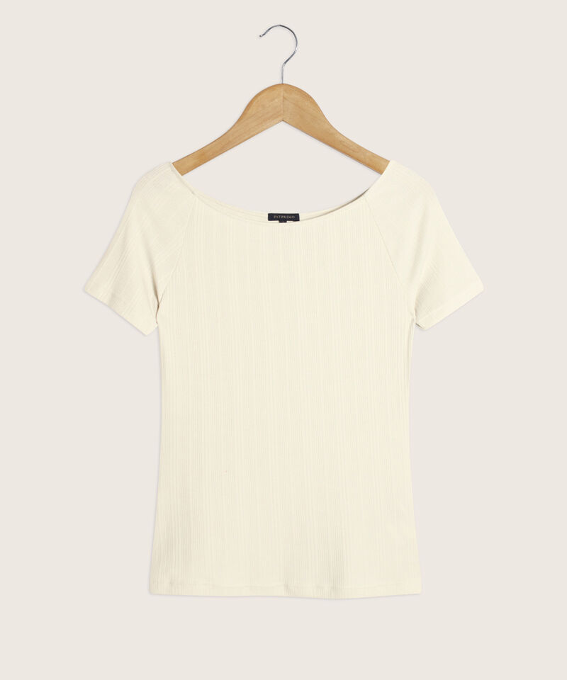 Camiseta Unicolor Manga Corta Con Cuello Bandeja. Textura En Rib