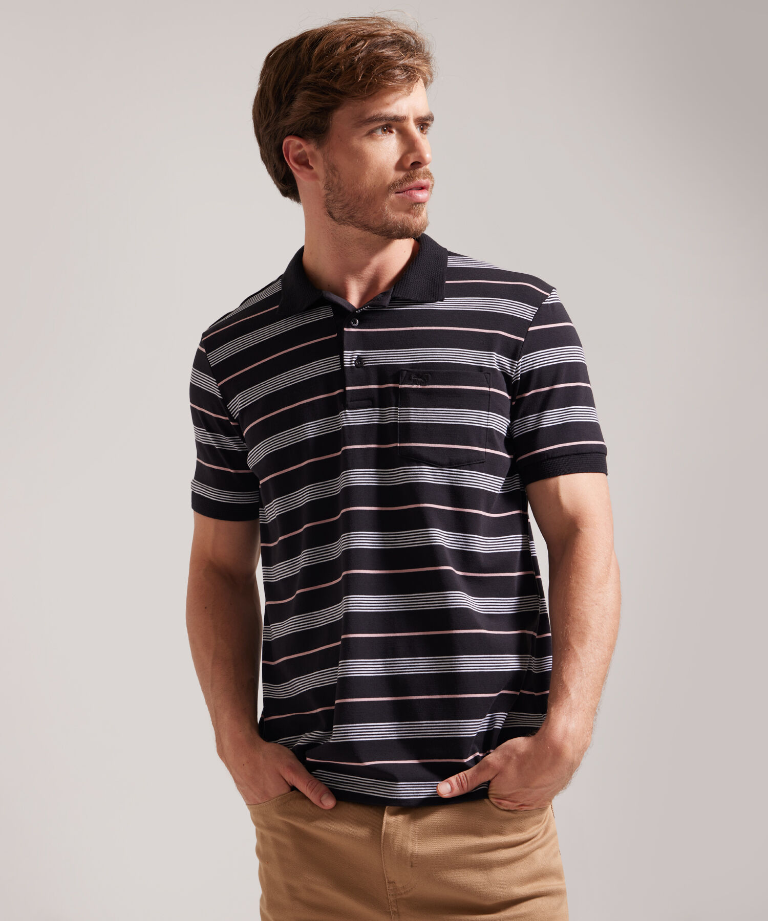 Polo Cuello Y Puños Tejidos Con Bolsillo, Jersey Preteñido, Silueta Regular Fit