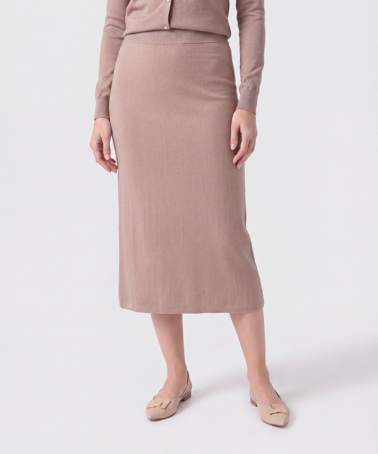 Falda Midi De Punto Con Pretina El&aacute;stica Mujer