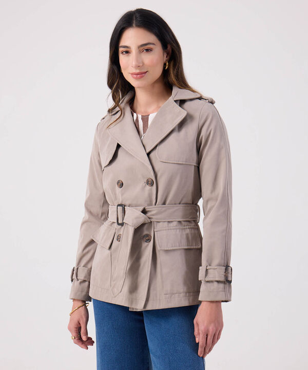 Chaqueta Trench Unicolor Con Cinturon  image number null