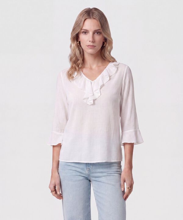 Blusa Cuello Volante Para Mujer image number null