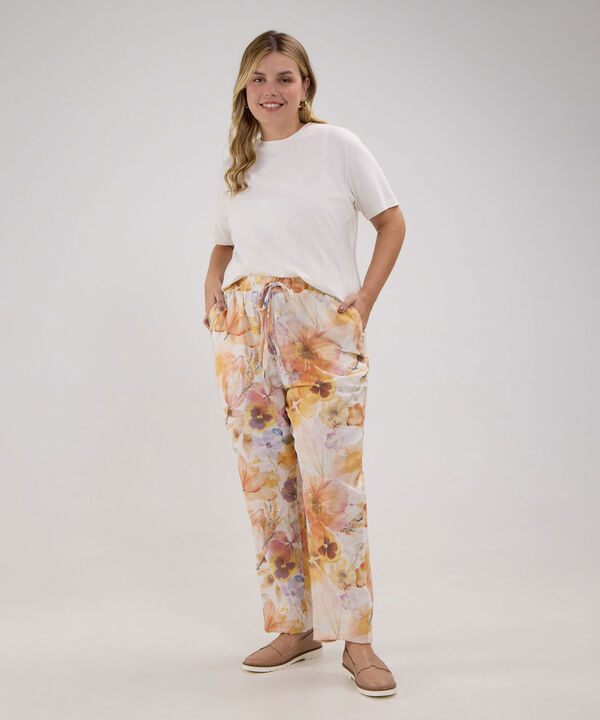 Pantalón Estampado En Lino Con Vena image number null