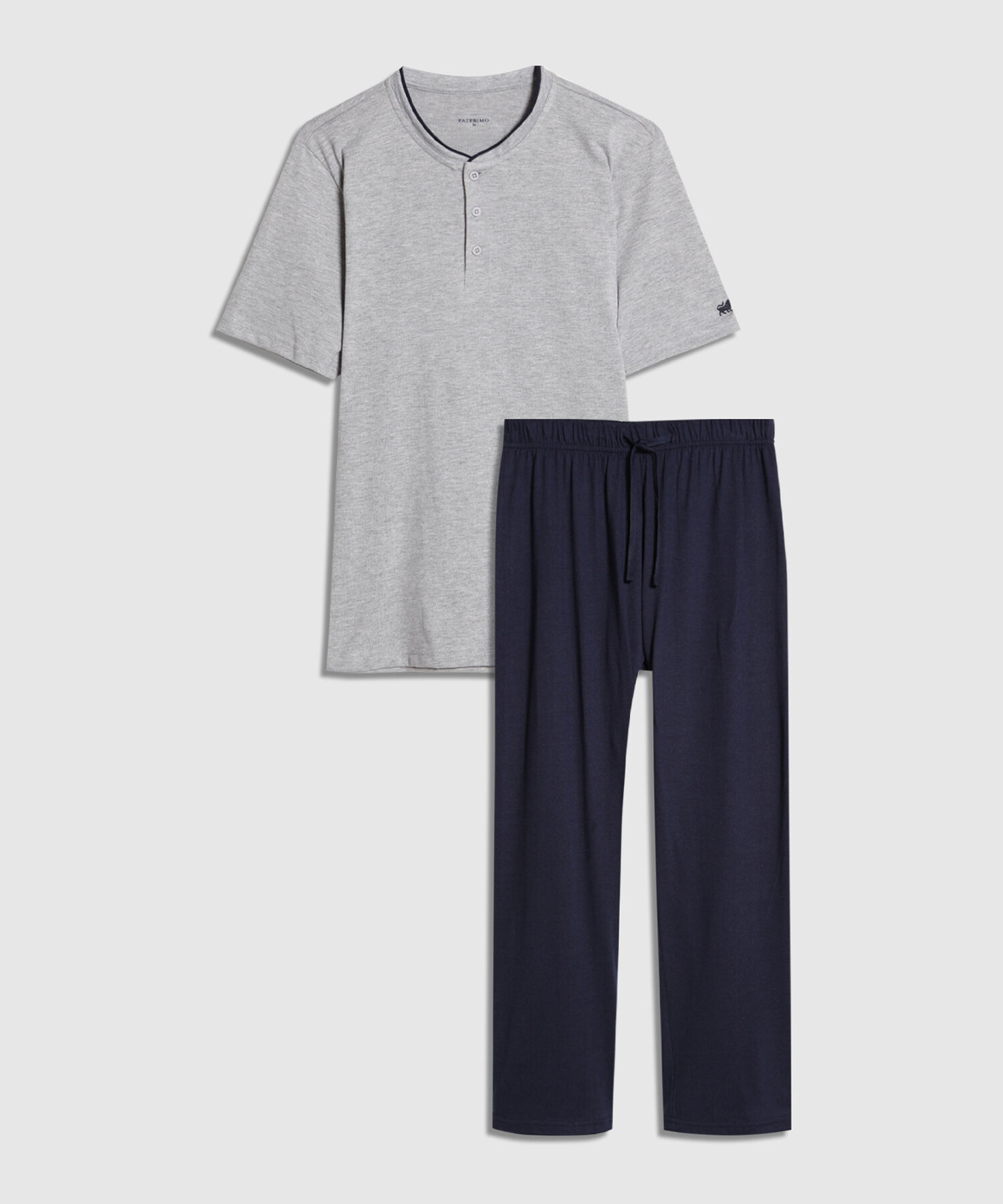 Pijama 2 Piezas Camisa Cuello Henley Y Pantalón Unicolor