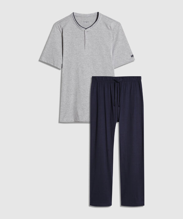 Pijama 2 Piezas Camisa Cuello Henley Y Pantalón Unicolor