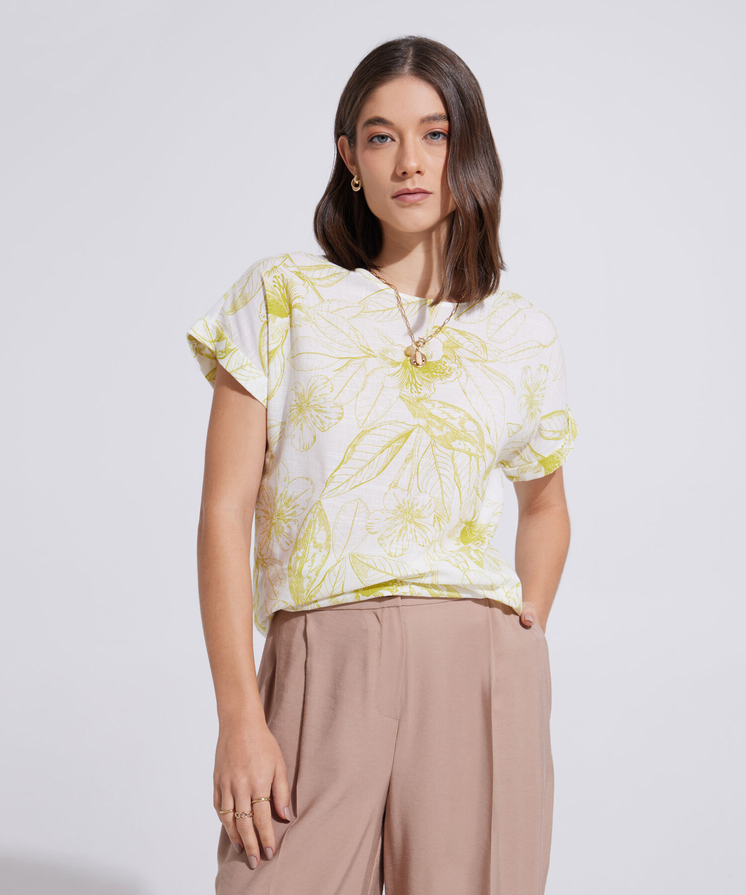 Blusa Manga Corta Corrida Estampada