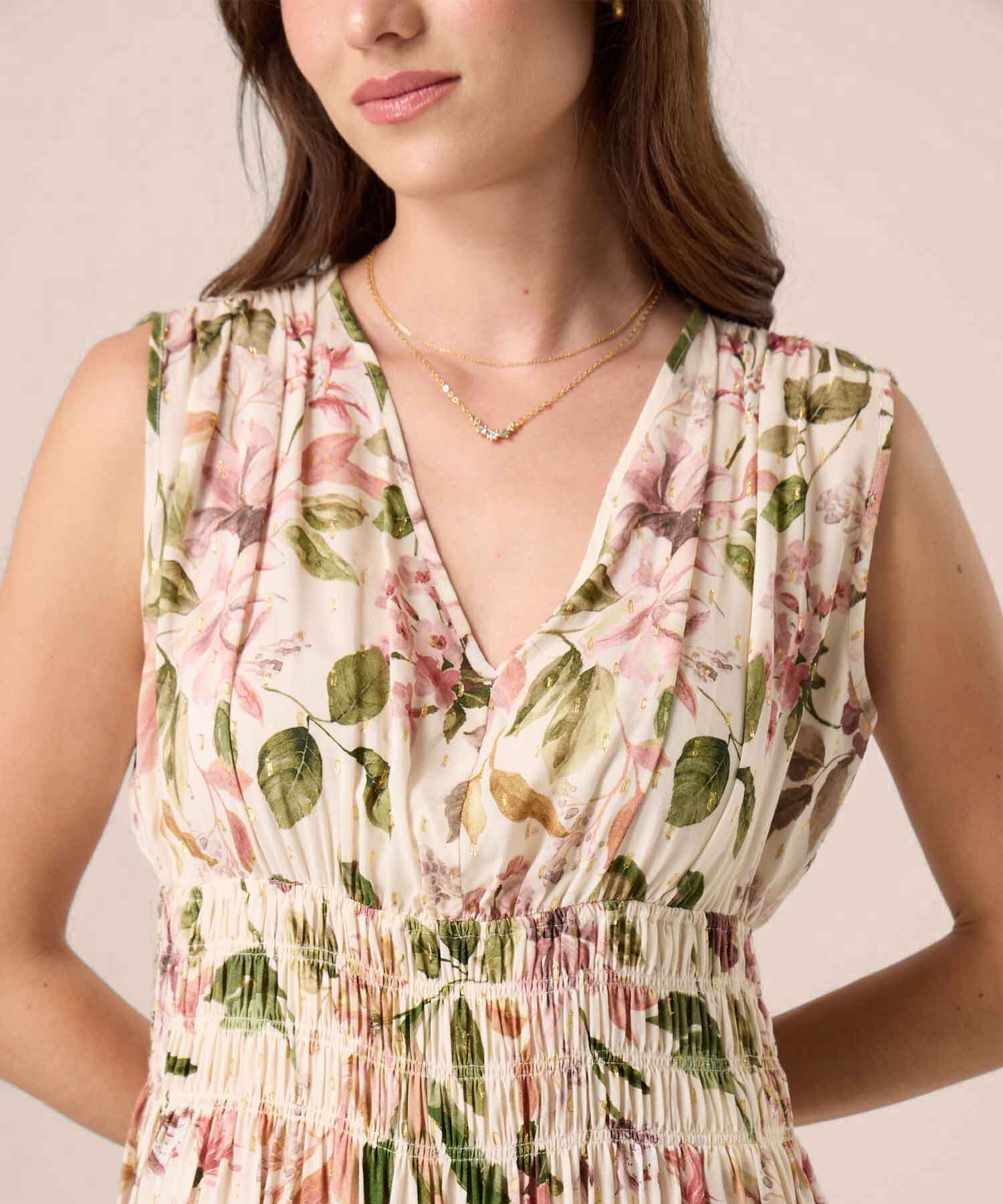 Vestido Midi Con Cintura Nido De Abeja Para Mujer