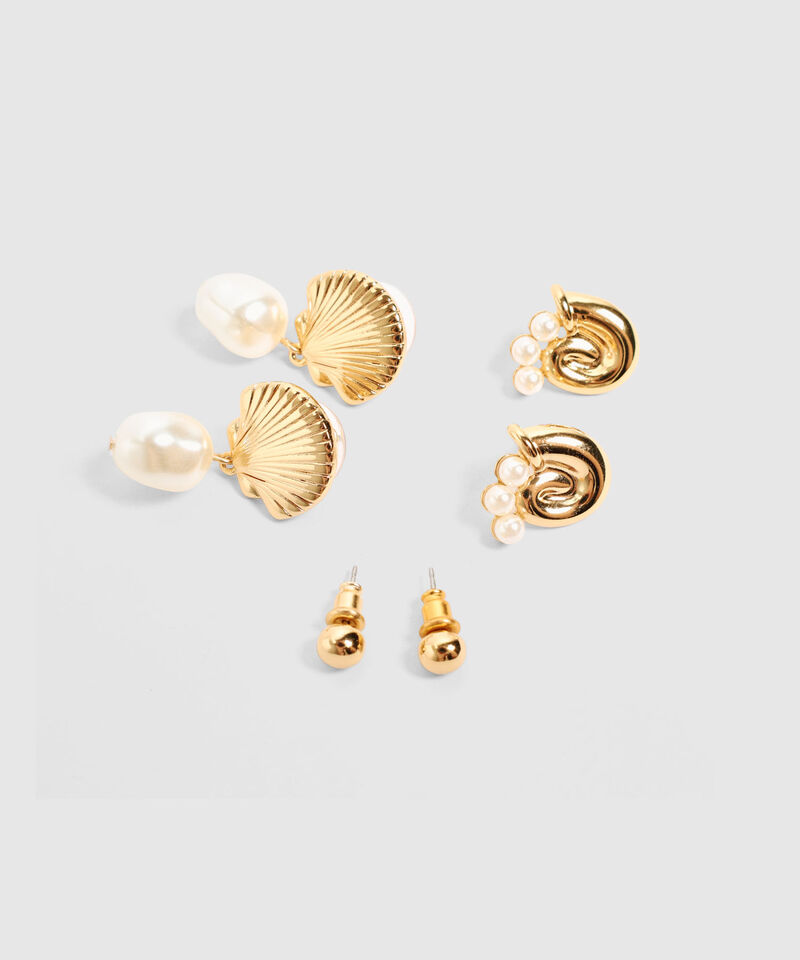 Set Aretes x3 con Perlas para Mujer