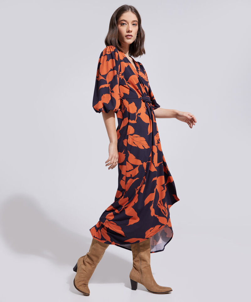 Vestido Midi Cruzado Con Nudo Mujer