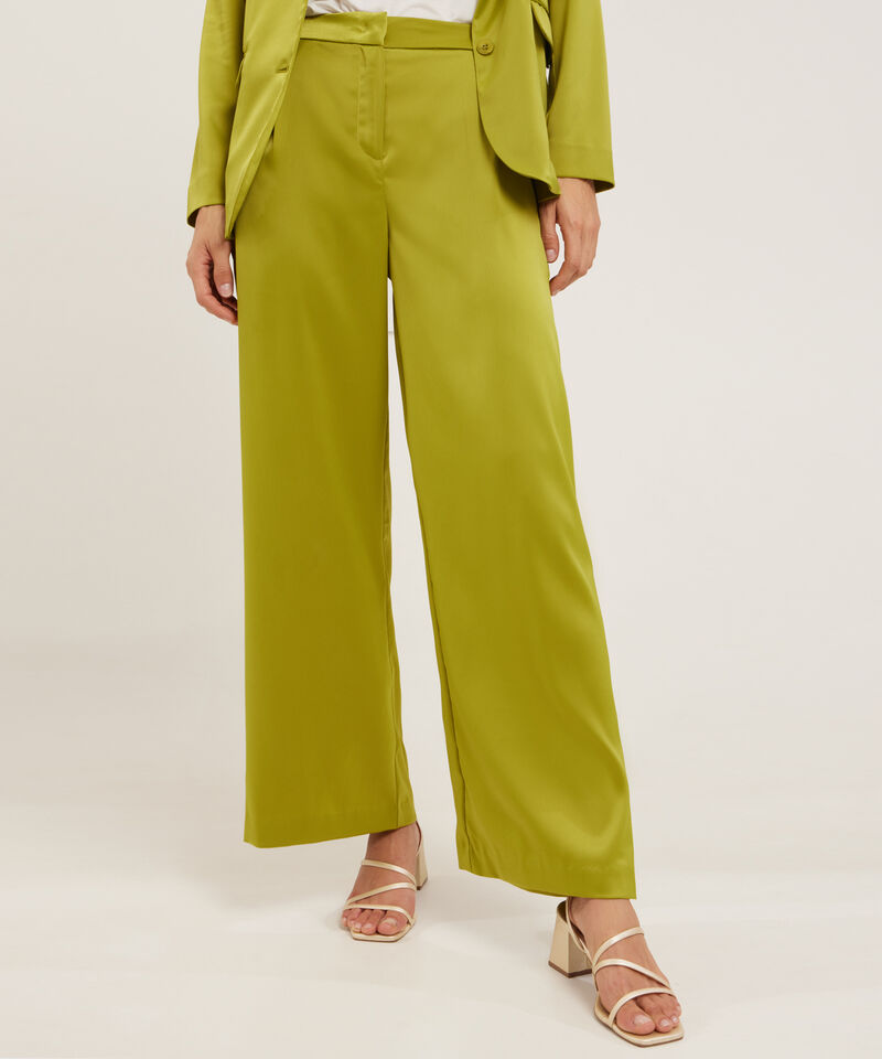 Pantalón Fluido En Satín Unicolor
