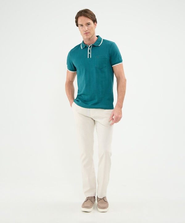 Polo Unicolor, Cuello, Puños Y Pechera Tejida image number null