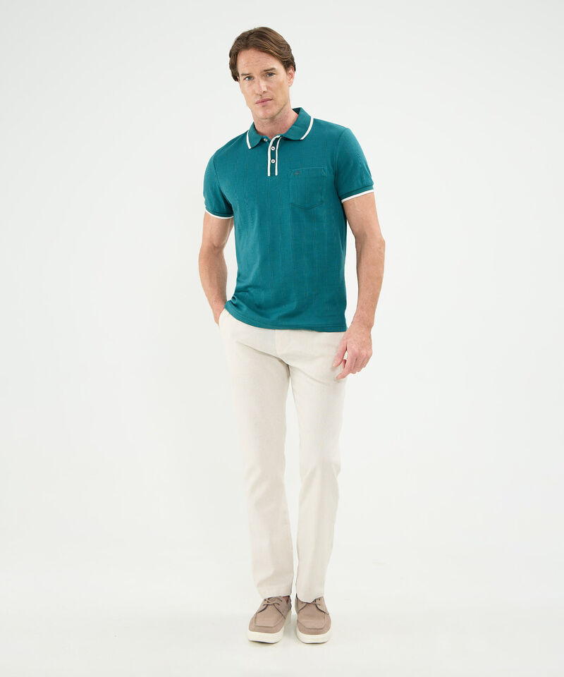 Polo Unicolor, Cuello, Puños Y Pechera Tejida