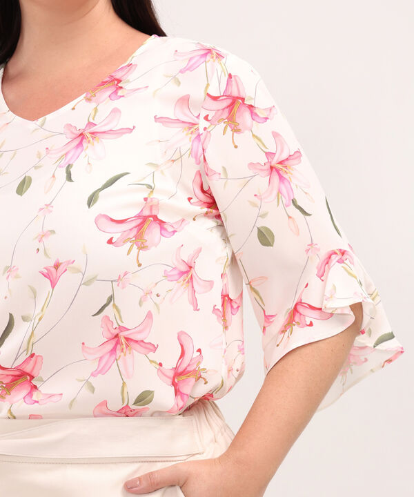 Blusa Estampada Con Volero En Mangas