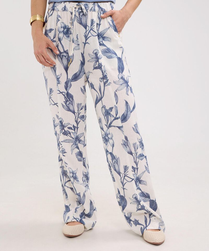 Pantalón Estampado en Efecto Lino