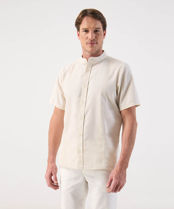 Guayabera de Manga Corta para Hombre con Cuello Mao image number null