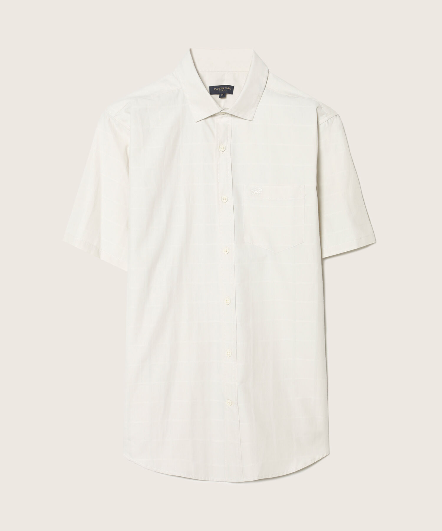 Camisa Unicolor Texturizada, Manga Corta Con Bolsillo Y Silueta Slim Fit