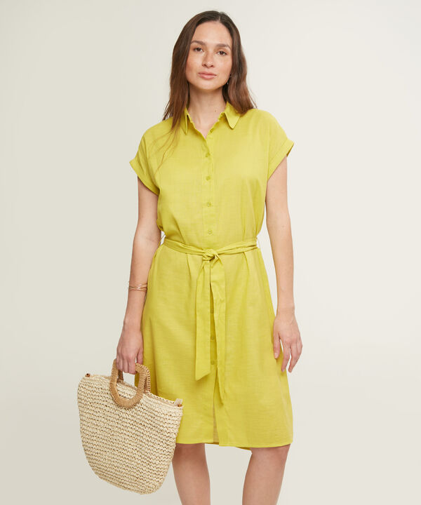 Vestido Camisero En Lino Unicolor
