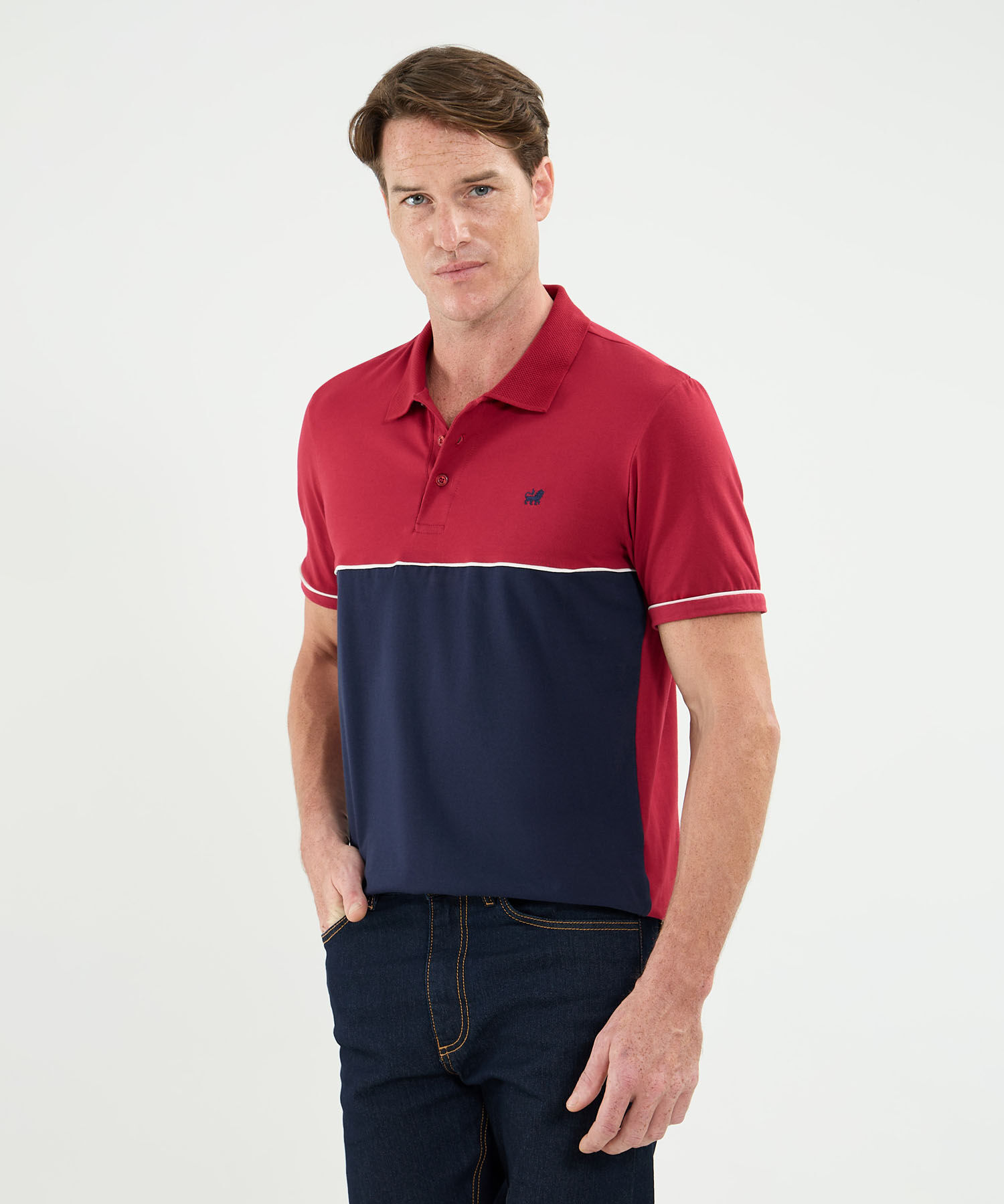 Polo Cuello Tejido Con Bloque De Color Para Hombre