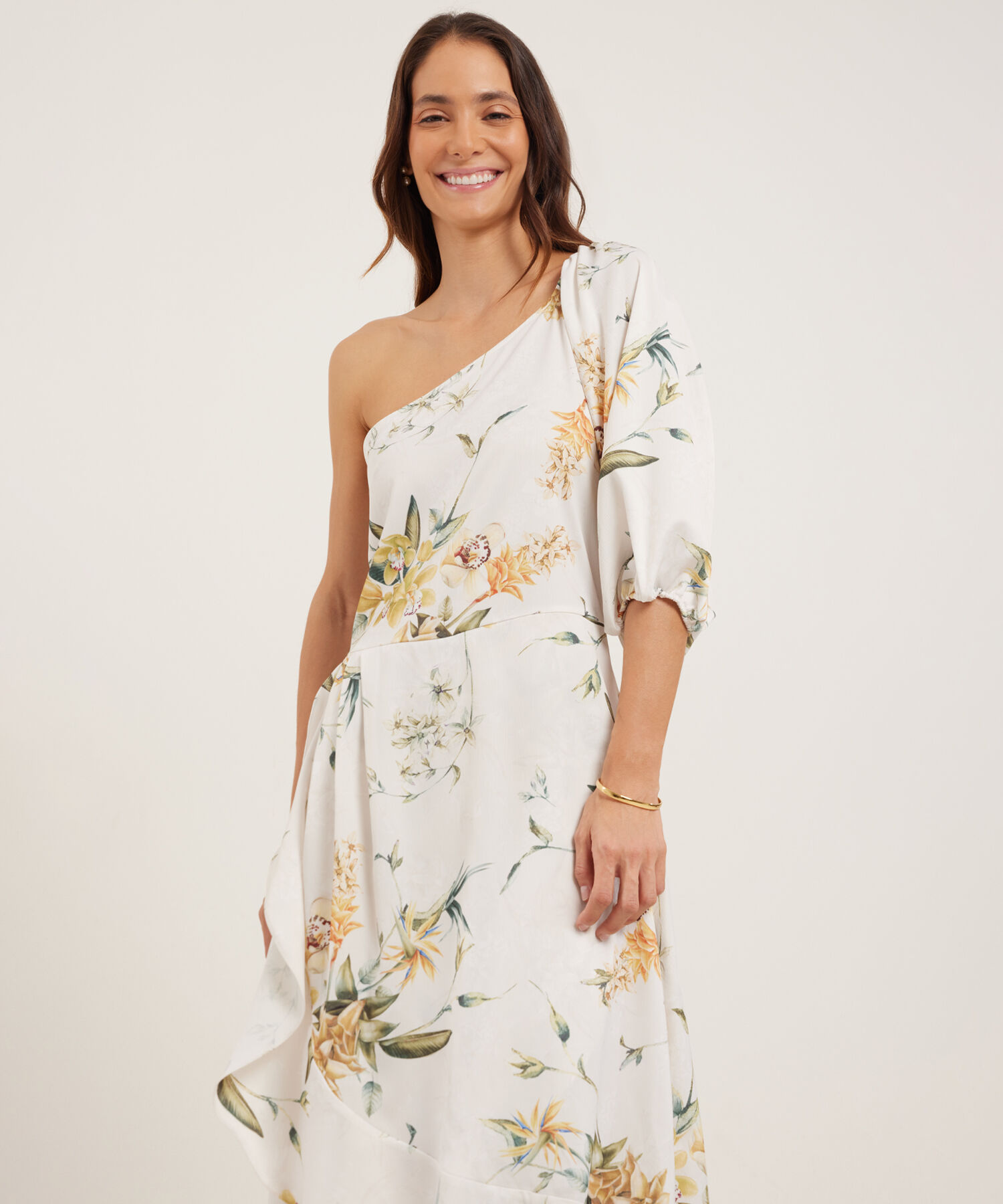 Vestido Estampado 1 Solo Hombro Con Bolero En Falda
