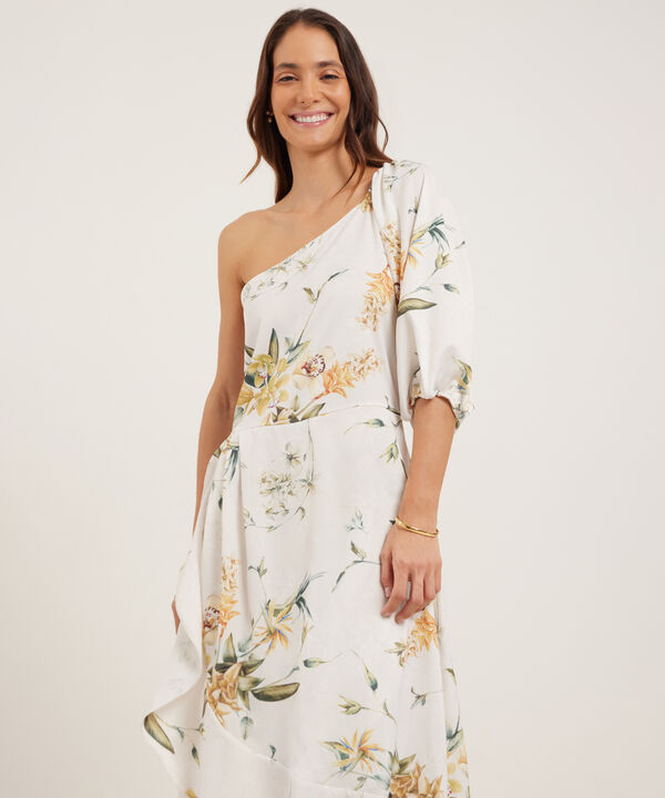 Vestido Estampado 1 Solo Hombro Con Bolero En Falda