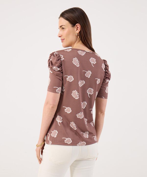 Camiseta Manga Corta Con Ruche Estampada