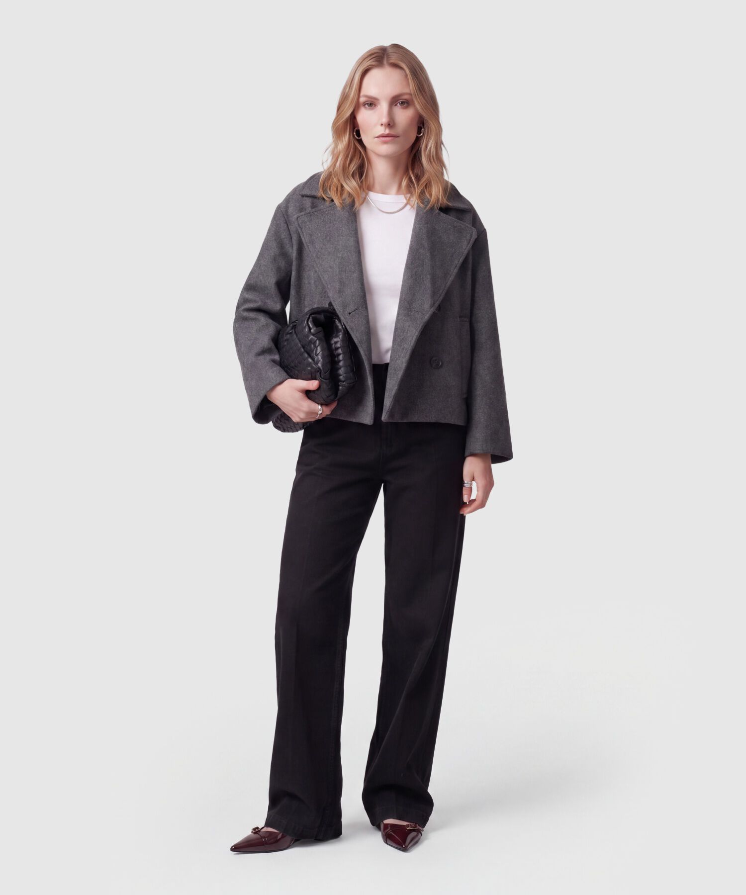 Chaqueta Cruzada De Corte Corto Para Mujer