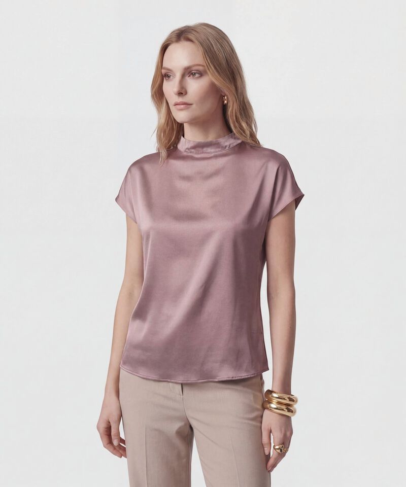 Blusa Unicolor De Cuello Alto Para Mujer