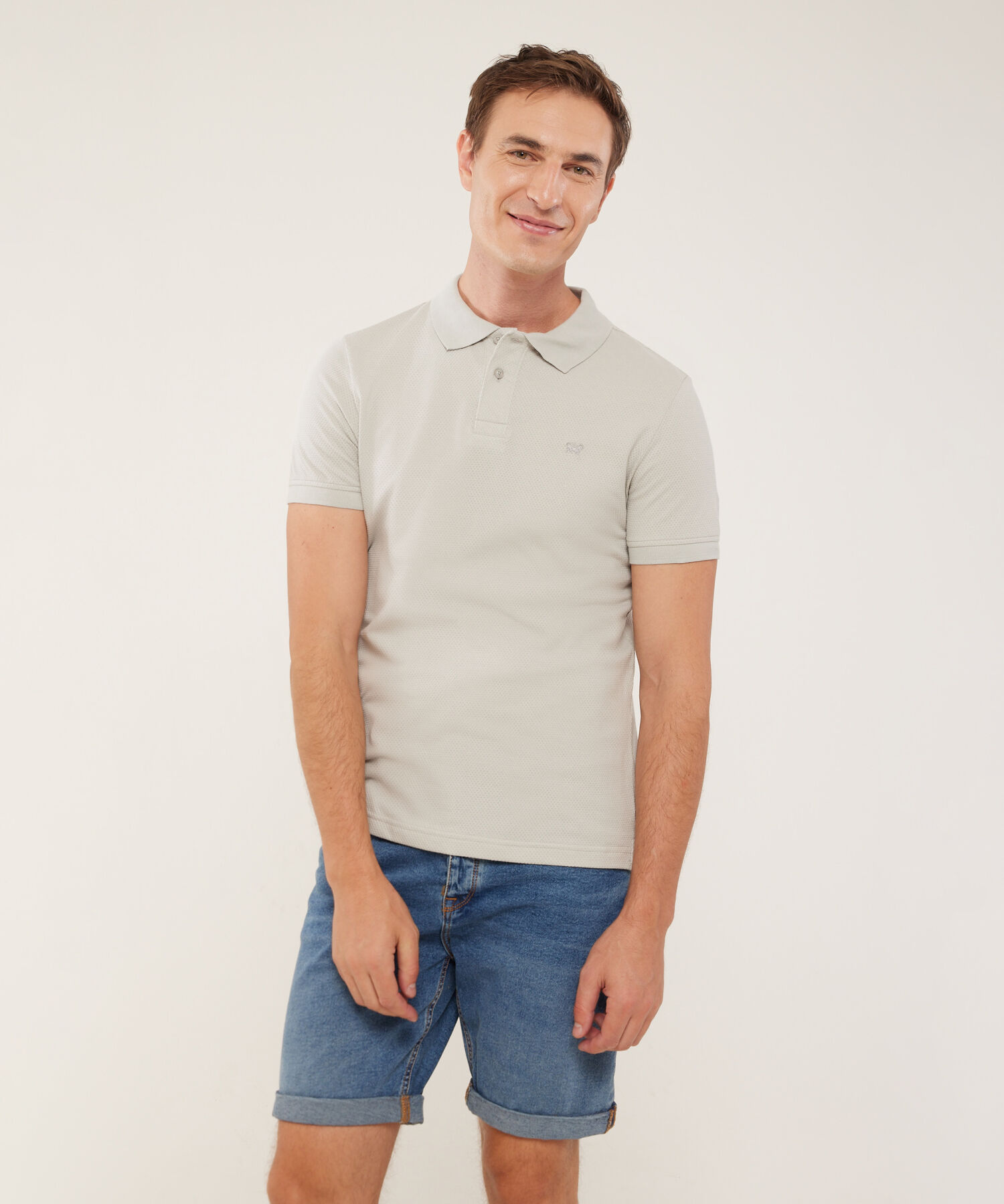 Polo Unicolor Tela Textura, Cuello Y Puños Tejidos