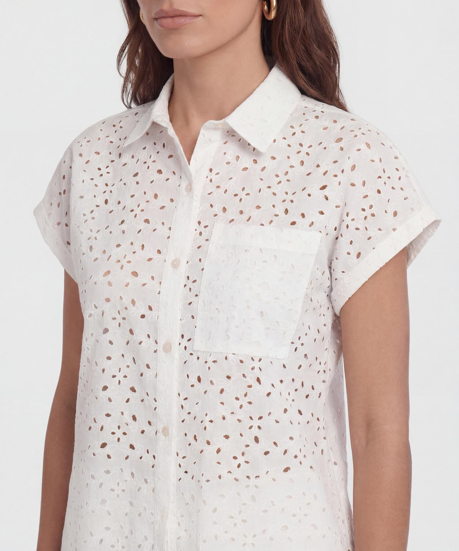 Camisa Manga Corta Con Bordado Para Mujer