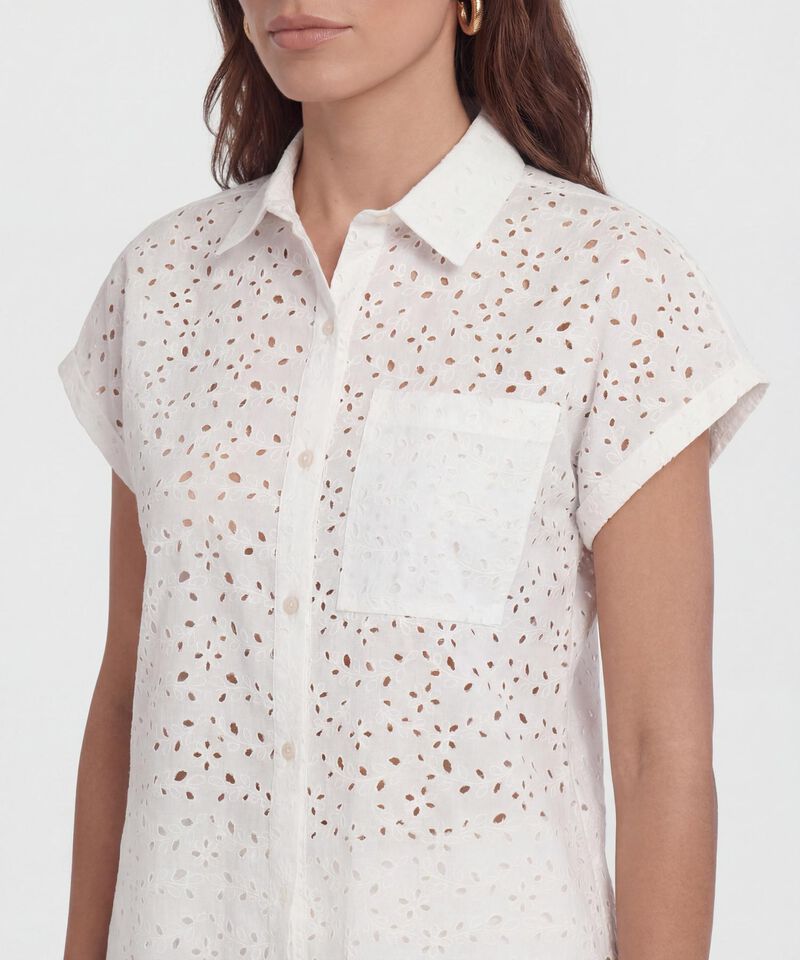 Camisa Manga Corta Con Bordado Para Mujer