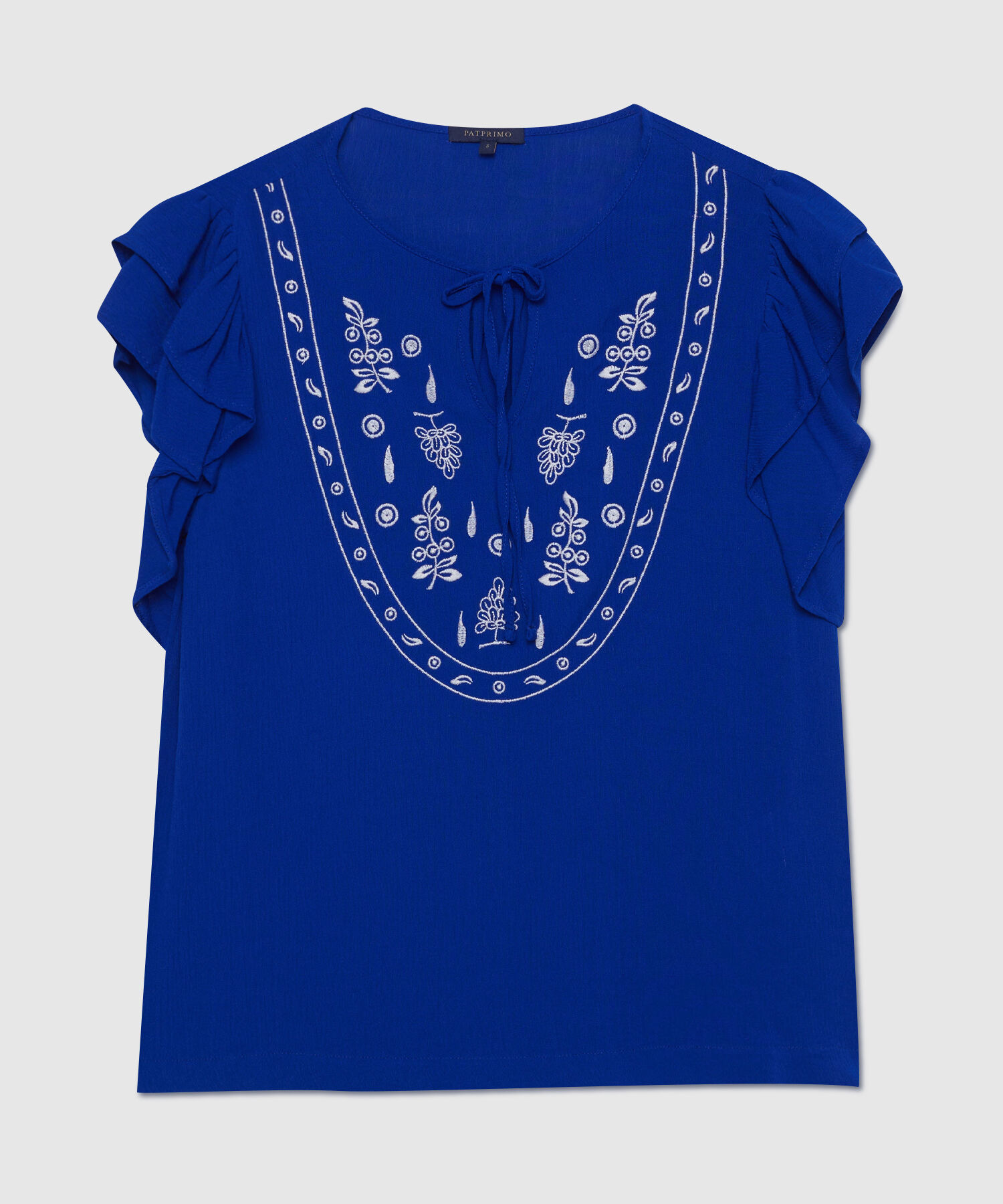 Blusa Manga Corta Unicolor  Con Bordado En Frente