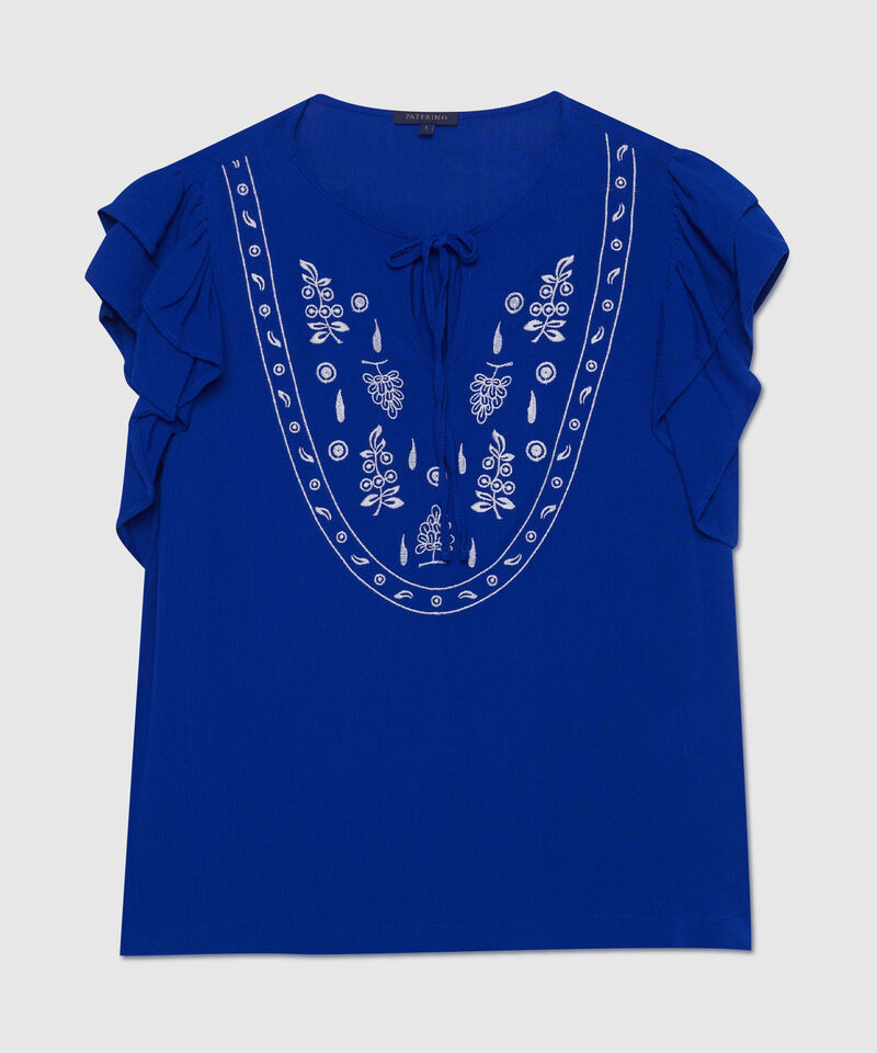 Blusa Manga Corta Unicolor  Con Bordado En Frente
