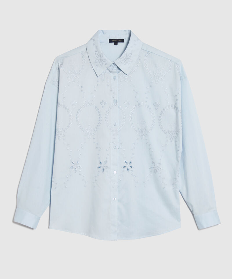 Camisa Unicolor Con Bordado Tipo Ojalillo