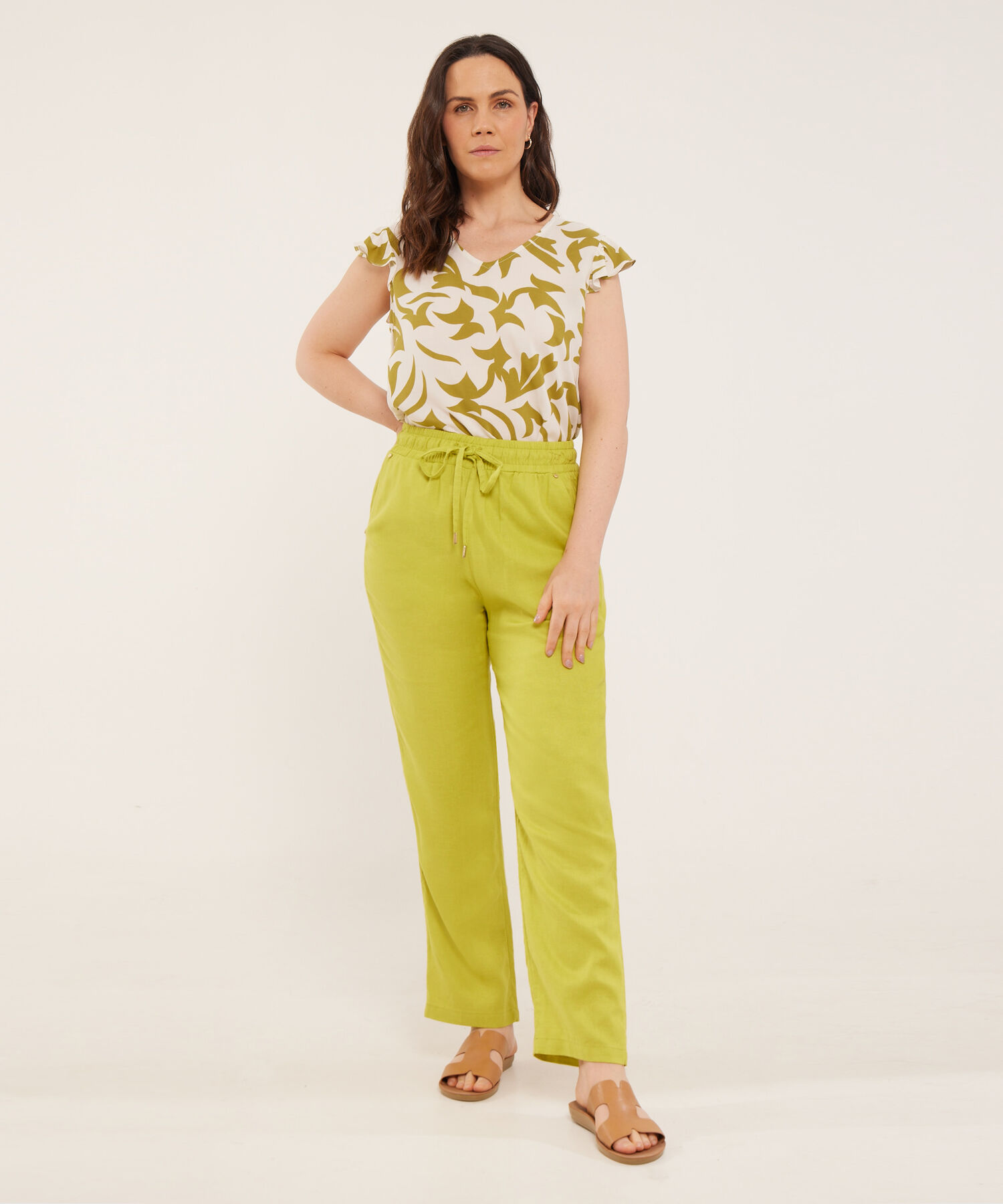 Pantalón Pretina Resortada En Lino Unicolor