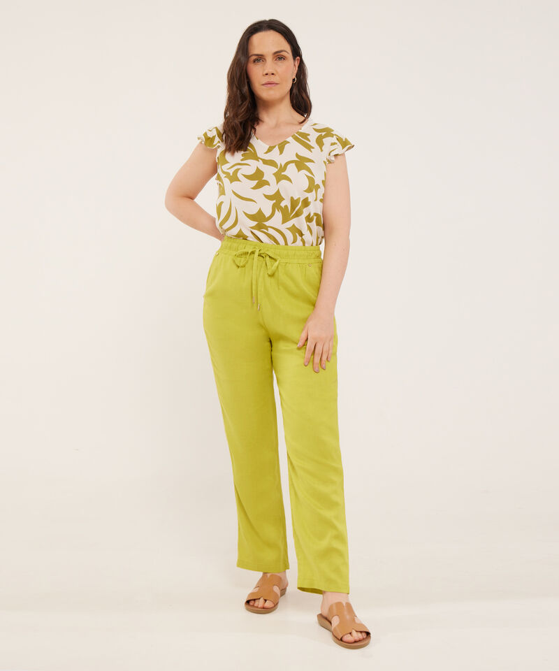 Pantalón Pretina Resortada En Lino Unicolor