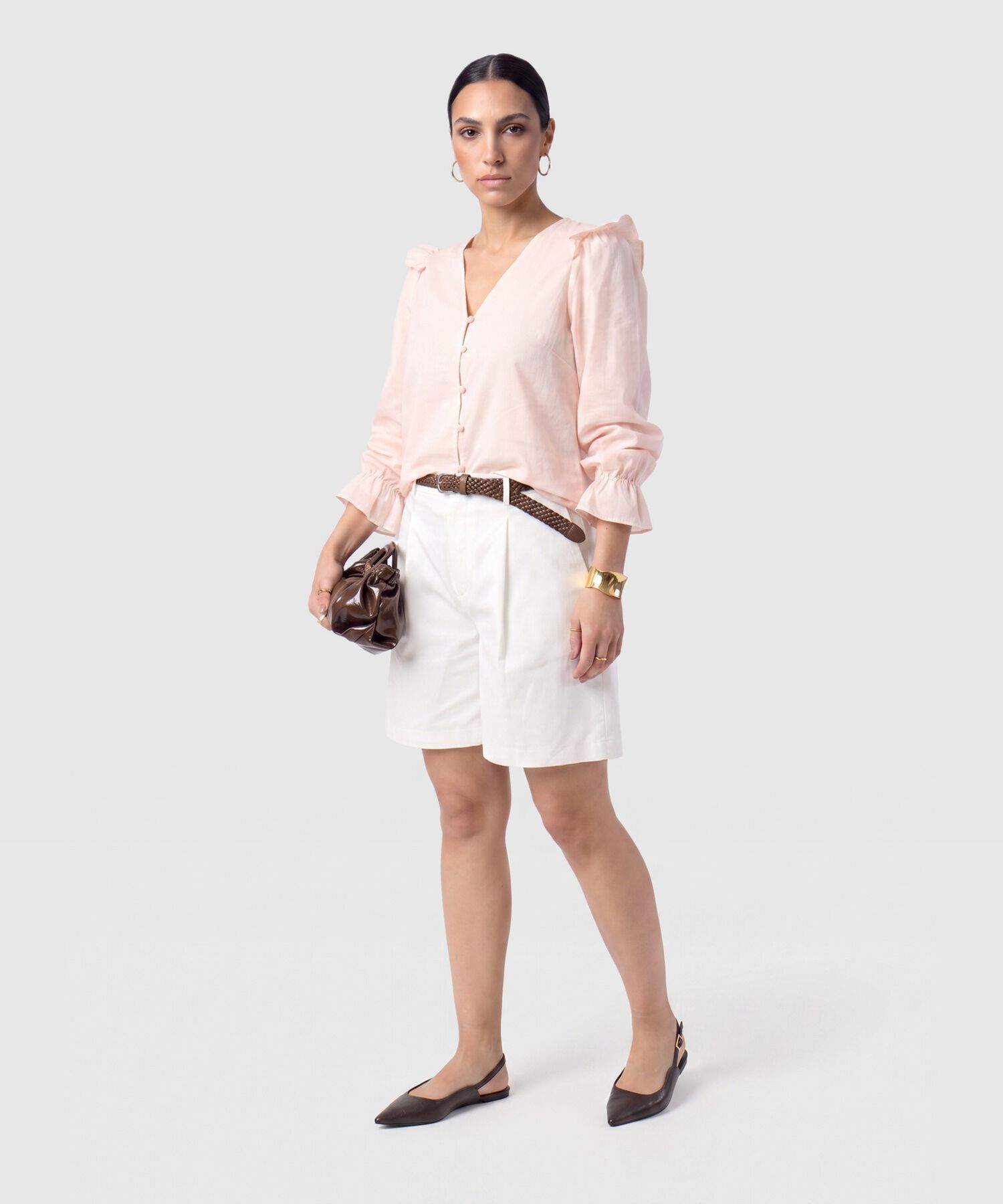 Blusa Manga Larga Con Botones Para Mujer