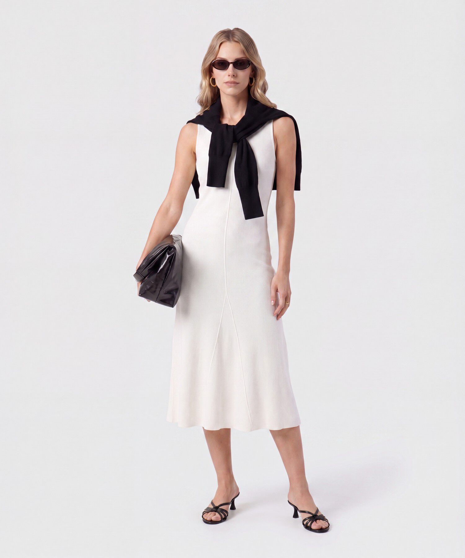 Vestido Midi Tejido Cuello V Para Mujer